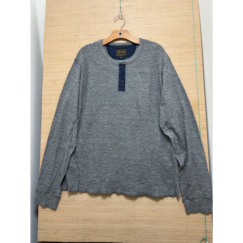 Lucky Brand Mens Henley Long Sleeve Shirt Gray‎ XXL Lived In Henley